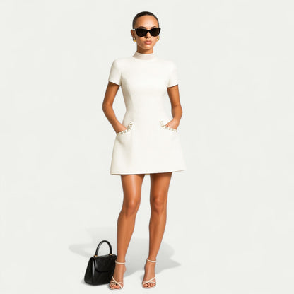Women’s Mini Dress with Pearl Trim and Pocket Detailing 3