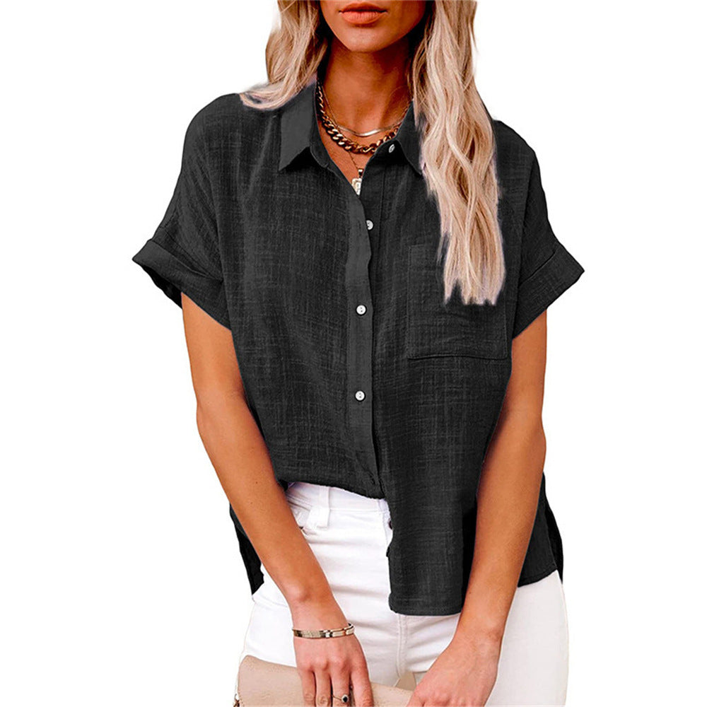 Women's Short Sleeve Button-Down Shirt with Chest Pocket 0
