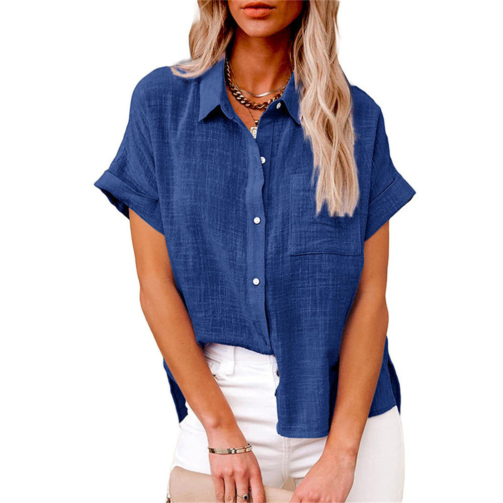 Women's Short Sleeve Button-Down Shirt with Chest Pocket 2