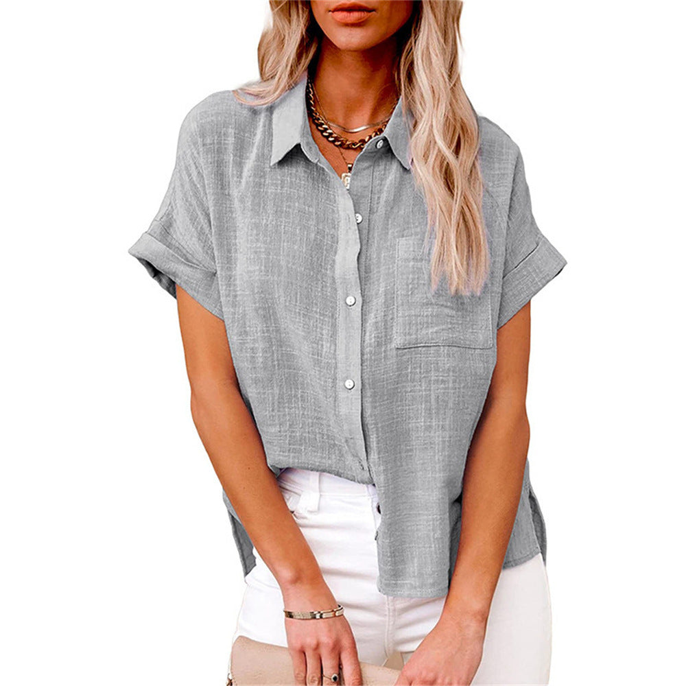 Women's Short Sleeve Button-Down Shirt with Chest Pocket 5