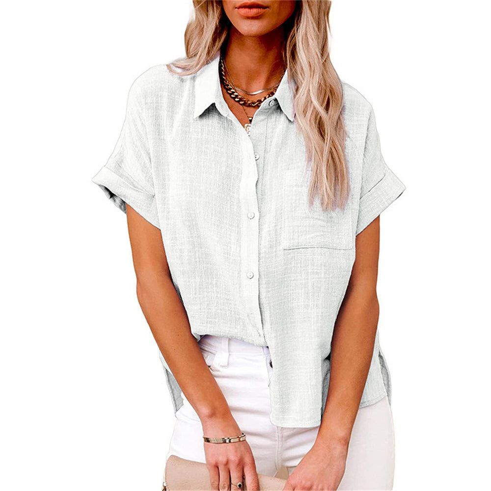 Women's Short Sleeve Button-Down Shirt with Chest Pocket 6
