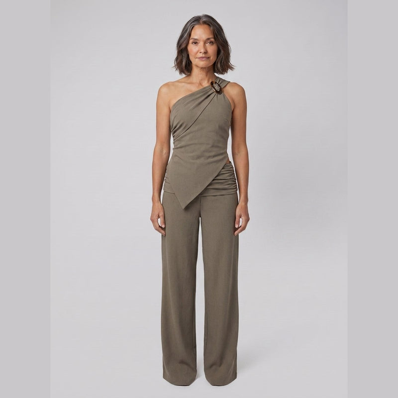 Wren One-Shoulder Top - Asymmetric Hem Woven Going Out Top for Stylish Events